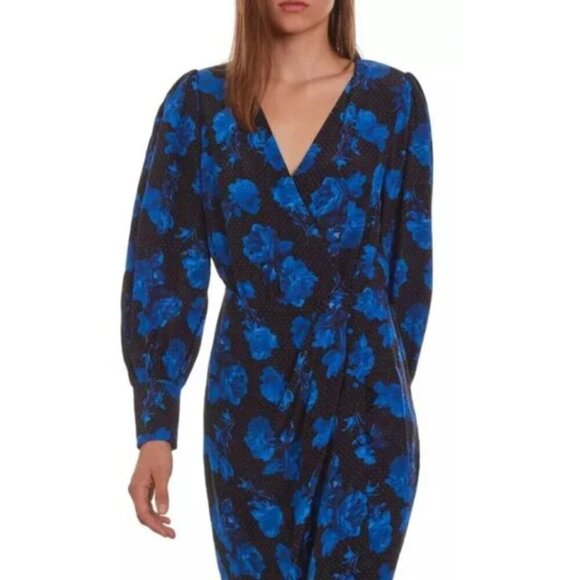 NWT Designer The Kooples Silk Dress // Blue and Black Floral // Size 3, Large - Picture 1 of 10